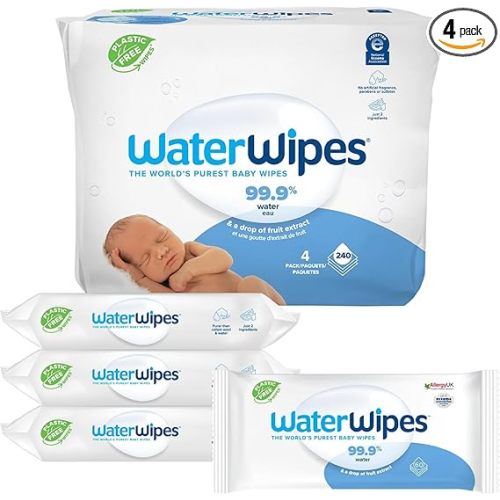 WaterWipes Sensitive+ Newborn & Baby Wipes, 3-In-1 Cleans, Cares, Protects, 99.9% Water, Unscented & Hypoallergenic, 240 Count (4 Packs)