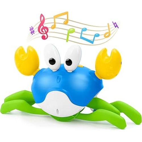 Crawling Crab Baby Toy, Increase Baby's Tummy Time Crab, Inspire Crawling, Automatic Obstacle, Rechargeable, Music, Speed Adjustment, Recording, Dancing Crab Toy for Kid's Sensory Development