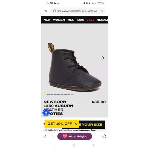 Newborn 1460 Auburn Leather Booties in Black | Dr. Martens