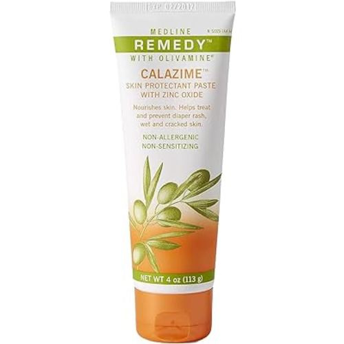 Medline Remedy Olivamine Calazime Skin Protectant Paste Cream, Used with Dry Chapped from Diaper Rash, Incontinence, Dermatitis, Psoriasis, Burns, Bites, White, 4 Oz