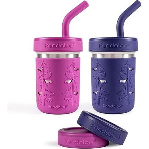 Pandaloo® Smoothie Cups for Kids - Stainless Steel Toddler Tumbler with Straw, Sippy Cup for Smoothies - BPA-Free, Toddler Snack Cups, 10 oz