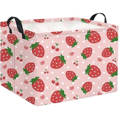 HIYAGON Rectangular Baby Girl Basket Kids Baby Storage Basket Toy Storage Bin Organizer Box Room Decor(Strawberry)