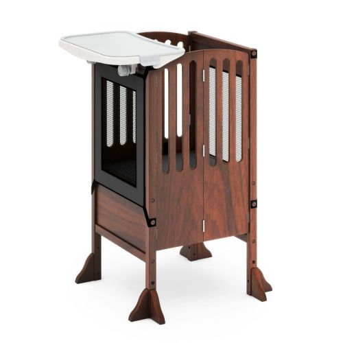 Guidecraft Contemporary Kitchen Helper Toddler Tower and Mealtime and Play Tray Bundle: Folding and Adjustable Kids Step Stool