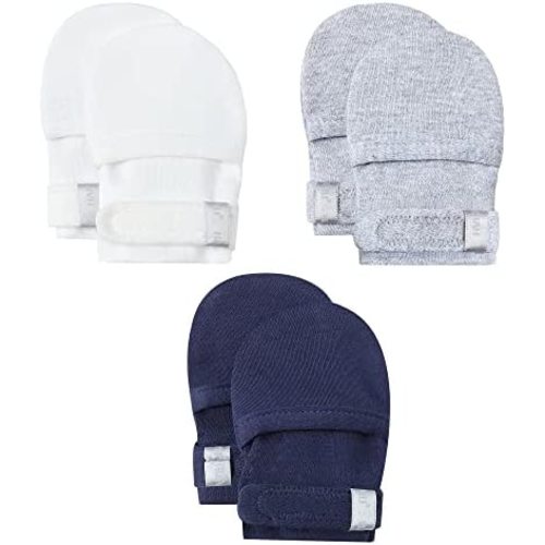 HAPIU Baby No Scratch Mittens Stay On, 100% Cotton Breathable, Adjustable Infant Gloves for Boys Girls, Newborn - 12 M