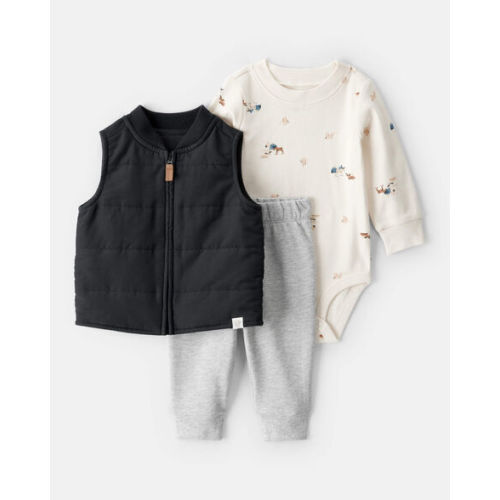 Baby Boy 3-Piece Quilted Vest Outfit Set - Grey/Black - Carter's | Carter's