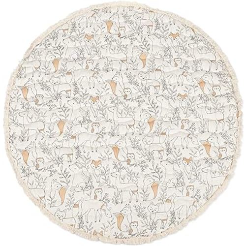 Crane Baby Activity Mat, Infant and Baby Quilted Playmat for Boys and Girls, Woodland Print, 40” x 40”