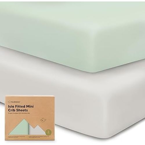 Pack and Play Sheets Fitted - 2-Pack Mini Crib Sheets for Pack N Play Mattress, Soft & Cozy, Neutral Toddler Playard Bedding, Snug Fitted Mini Baby Crib Mattress Cover Set for Boys, Girls (Sage)