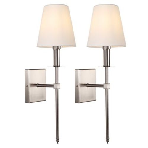 LamQee Wall Sconces Set of 2 Retro Industrial Wall Lamps Bathroom Vanity Sconces Wall Lighting with White Fabric Shades Wall Lights