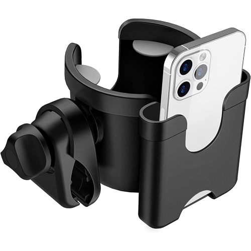 Guiseapue Stroller Cup Holder with Phone Holder, Universal Bottle Holder for Wheelchair, Walker, Bike, Scooter, Stroller Accessories for Uppababy, Nuna, Bugaboo, Doona, Gifts for Women, Mom, Men