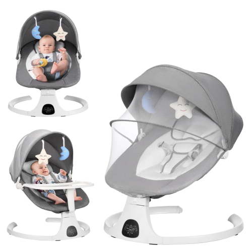 HAOUUCYIN Baby Swing, Infants Rocker with 5 Swing Speeds, 3 Seat Positions, bluetooth Music, Gray