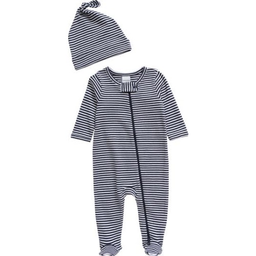 Print Zip Footie & Beanie Set, 6 M
