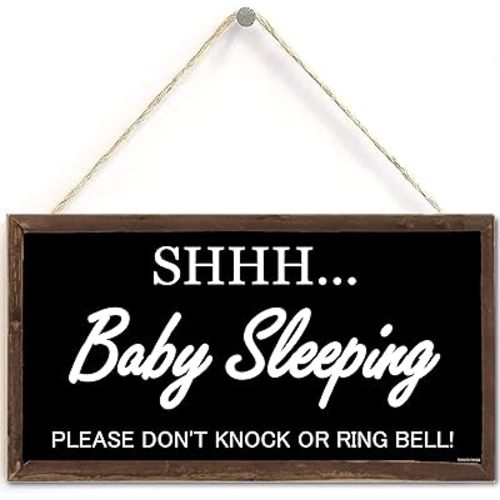 Baby Sleeping Sign for Front Door Decorations Hanging - Do Not Knock or Ring Doorbell - No Soliciting Please Don't Disturb,Decorative Wood Sign,Home Decor (US-G013)