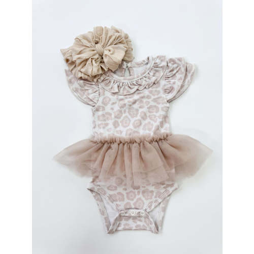 Natural Leopard Tulle Flutter Onesie - Rockin Royalty Baby