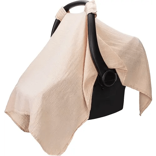 Muslin Cotton Baby Car Seat Cover, Universal Fit Carseat Canopy Covers for Babies, Girls and Boys by Comfy Cubs (Blush)