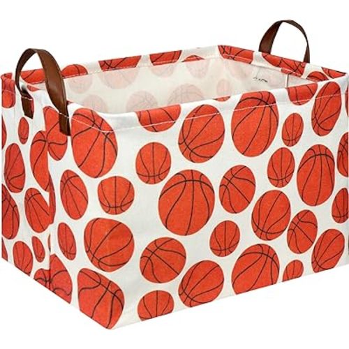 Rectangular Basketball Storage Basket for Boys,Kids Toys Storage Bin with Handles,Baby Room Decor,Gift Basket(Basketball)