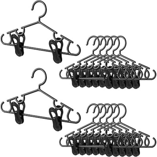 Hsei 30 Packs Nursery Hangers with Clips for Kids Baby Hangers with Clips for Toddler Pants Closet Coat Skirts Socks (Black)