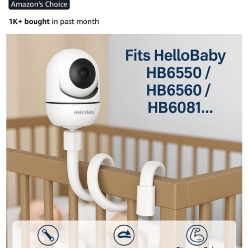 HelloBaby Baby Monitor Mount for HB6550/ Pro/ HB6560/ HB65/ HB6339/ HB40/ HB6081/ HB66/ HB6351, 20 Inch Flexible Arm Bracket, Sturdy Camera Holder Attaches to Crib Cot Shelves, No Tools or Wall Damage