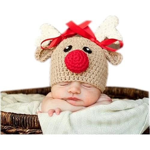 Newborn Baby Photo Props Outfits Crochet Christmas Deer Hat for Boys Girls Photography Shoot
