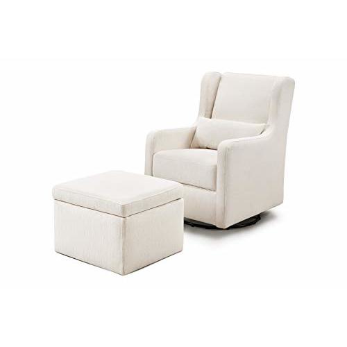Carter's by DaVinci Adrian Swivel Glider with Storage Ottoman in Performance Cream Linen, Water Repellent and Stain Resistant, Greenguard Gold & CertiPUR-US Certified