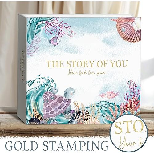 Ocean Theme Baby Book Set - 3 Storage Bags, Under the Sea Design, Birth to Keepsake Box
