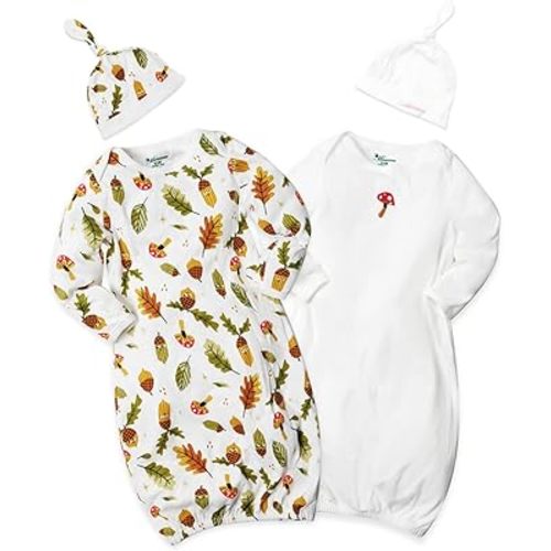 Newborn Unisex Baby Boys Girls Cotton Sleeper Gown Nightgown Sleepsuits with Hats, 0-3/0-6 Months
