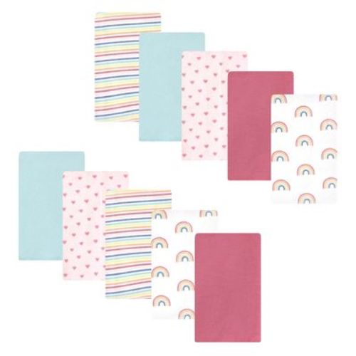 Luvable Friends Hudson Baby Cotton Poly Flannel Burp Cloths 10pk, Sweet Rainbow