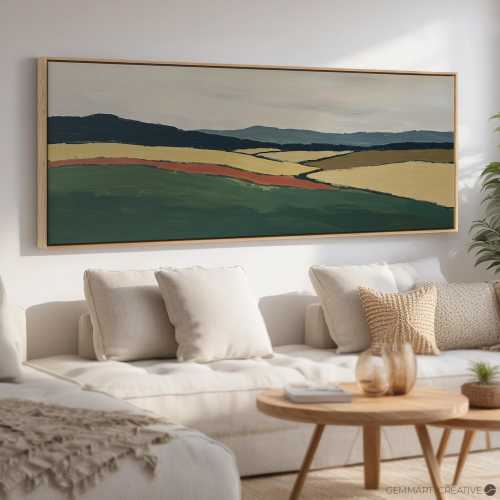 Landscape Canvas Art | Abstract Rolling Hills Wall Art, Minimalist Nature Painting, Earth Tone Farmhouse Decor, Large Oil Painting Art Print