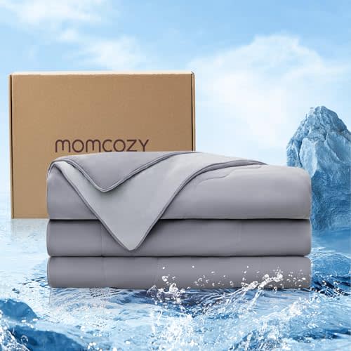 Momcozy Life CoolMurm Cooling Comforter for Hot Sleepers, Full/Queen 90"x90" Soft Breathable Pregnancy Cooling Blanket, 3-Second Cooling, 8 Hours+ Stay Cool All Night, Deep Light Grey