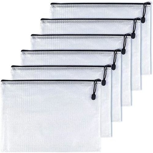 Oaimyy-A6(6"x 4.5"), Mesh Zipper Pouch Document Folders Bag Plastic Zip File Folders for School Office Supplies, Travel, Organizing Storage-Black,6 Pcs