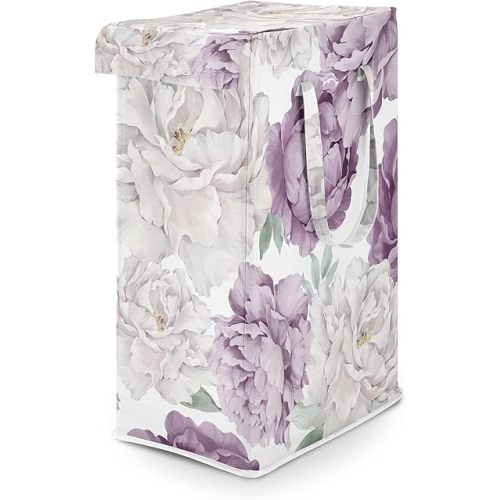 Sweet Jojo Designs Lavender Purple Boho Shabby Chic Floral Girl Laundry Hamper Foldable Dirty Clothes Basket with Handles Baby Nursery Kids Bedroom Teen Bathroom Bohemian Vintage Watercolor Flower