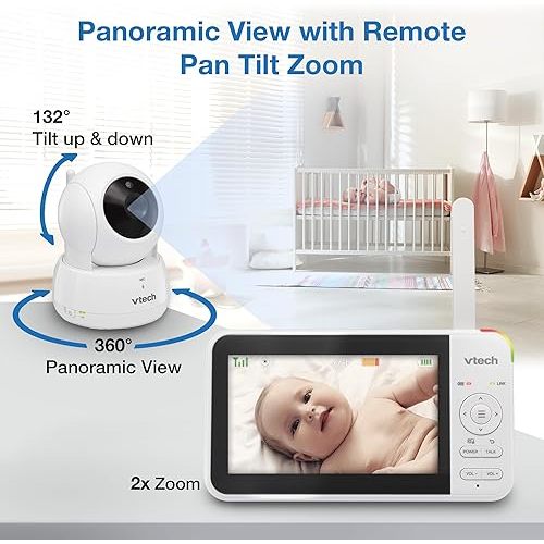 VTech VM924 5" Pan Tilt Zoom Video Baby Monitor – No WiFi, 17 Hour Battery, 1000ft Range, Night Vision, Lullabies, Temperature Sensor & 2-Way Talk – Ideal for New Parents