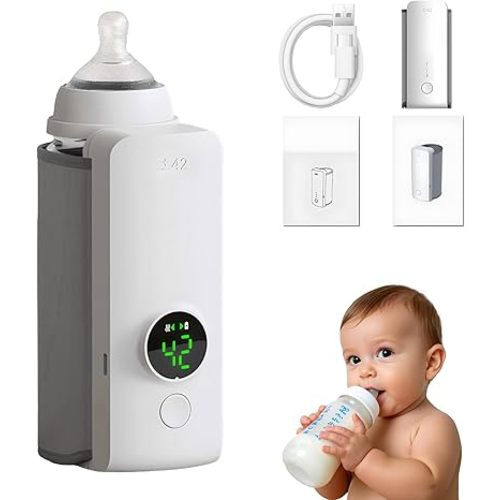 Portable Bottle Warmer for Travel, Rapid Warming with Battery-Powered Temperature Display, Waterless Milk Warming for Comfortable Baby Feeding On The Go