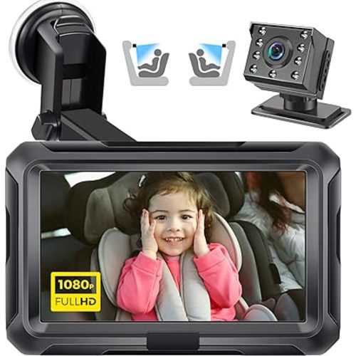 Zacro 1080P Baby Car Camera, 4.3" Baby Camera for Car with HD Night Vision, 150° Wide View Angle Baby Car Mirror with Camera, 360° Rotatable Safety Car Seat Mirror Camera for Baby Rear Facing Seat