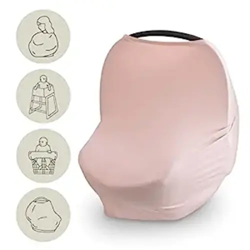 mushie Baby Car Seat Canopy Cover | Breathable & Stretchy Multi Use Cover for Breastfeeding, Nursing, High Chair, Shopping Cart, Strollers (Blush)