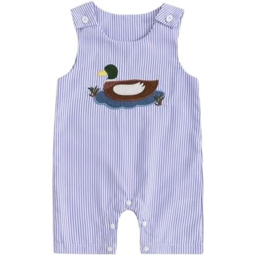 Newborn Baby Boy Mallard Duck Romper Sleeveless Striped Jumpsuit Duck Overalls Summer Hunting Baby Clothes