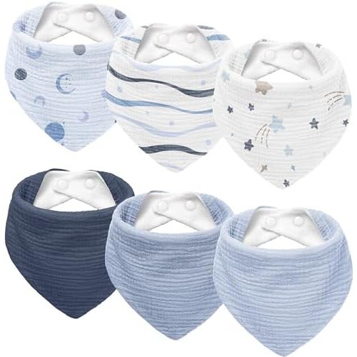 Susurration Muslin Baby Drool Bibs 6Pack Soft Triangular Adjustable Baby Bandana Bibs for Unisex Girls & Boys