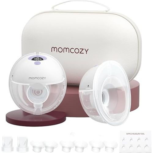 Momcozy M5 Hands-Free Wearable Breast Pump, Double-Sealed Flange for Baby-Like Comfort, 3 Modes & 9 Suction Levels, Portable Electric Pump – 24mm, 2-Pack Lilac