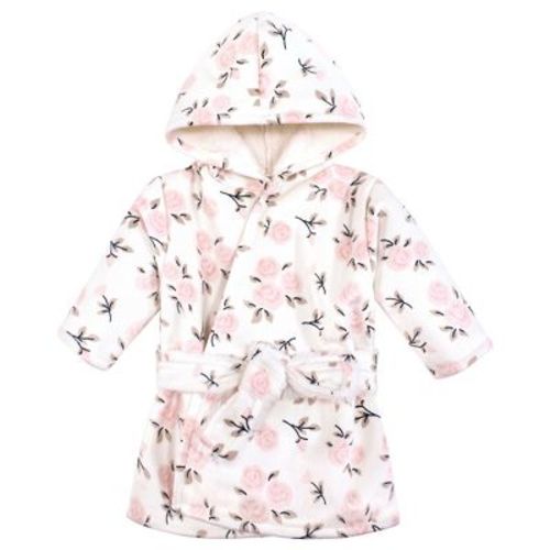 Hudson Baby Infant Girl Mink with Faux Fur Lining Pool and Beach Robe Cover-ups, Neutral Pink Floral, 6-12 Months