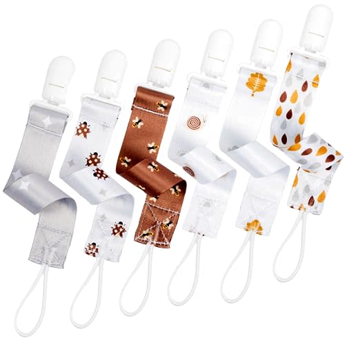BUNNYBEE Neutral Garden Friends Pacifier Clip Set, 6 Pack Pacifier Holder Clip for Boys and Girls, Stylish and Practical Baby Binky Teethers, Baby Shower (Garden Friends)