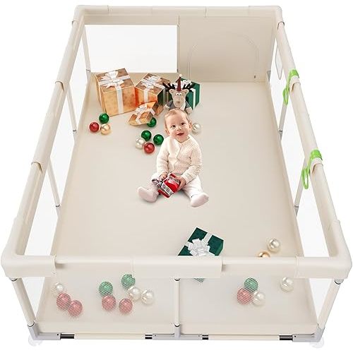 Fodoss Baby Playpen,71x47inch Play Pen for Babies and Toddlers, Extra Large Baby Play Pen, Beige Baby Fence