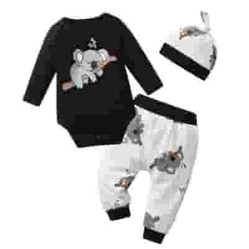 Newborn Infant Baby Boy Clothes Long Sleeve Romper Pants Headband Hat Outfits Set ( 6-9 Months, Black)