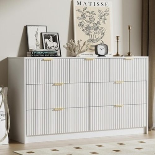 7 Drawer Dresser Fluted Wood Clothes Storage Cabinet, Modern Wide Dresser for Bedroom