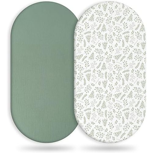 Yoofoss Baby Bassinet Sheets Girl Boy, 33''X17'' Muslin Bassinet Sheet 2 Pack Bassinet Mattress Sheets Fit for Rectangle, Round, Oval, Hourglass Mattress, Cotton Soft Breathable