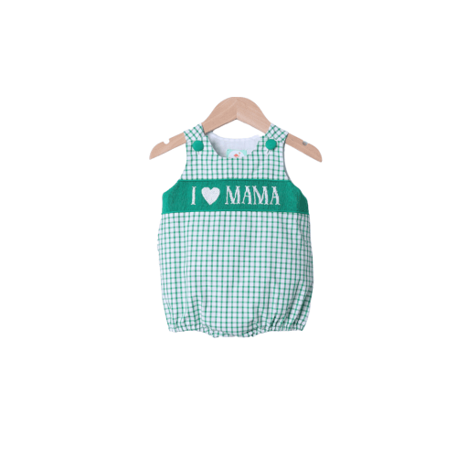 Smocked I Love Mama Green Windowpane Bubble – The Smocked Flamingo