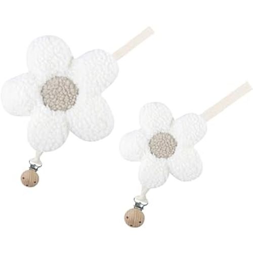 Baby Daisy Pacifier Clip Holder,Light and Soft Dummy Holder Binky Holder Handmade 2 Pack
