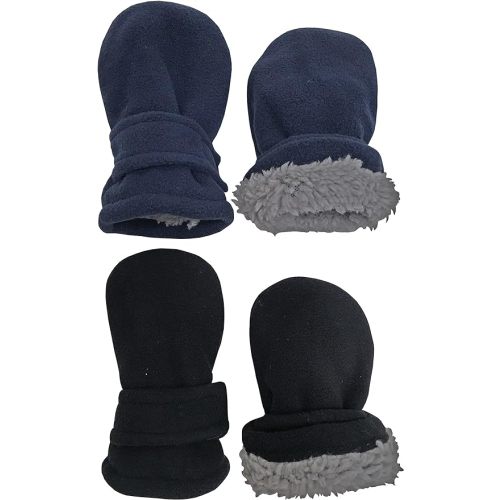 N'Ice Caps Baby Mittens Kids 2 Pairs Fleece Gloves Winter Warm Sherpa Lined 3-6 months