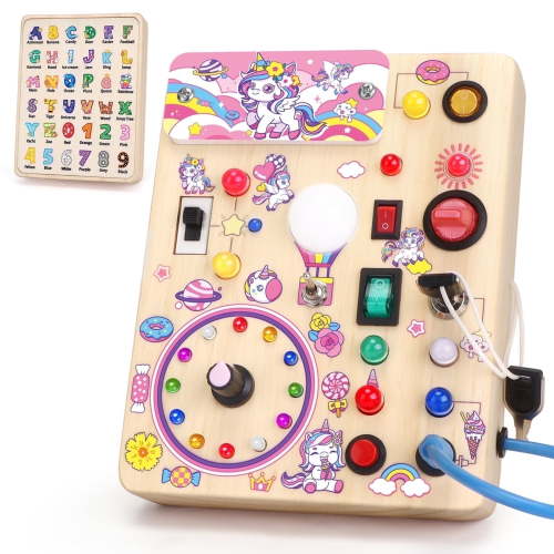 Unicorn Busy Board Games, Montessori Toys for 1+ Year Old, Wooden Toddler Travel Toys for Girls & Boys Gifts