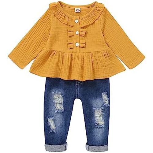 Baby Girl Clothes Toddler Girl Jeans Outfits Ruffle Shirt Denim Pants Girls Clothing Set Fall Winter Outfit