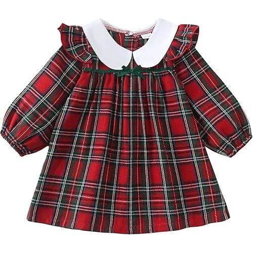 Kucnuzki Baby Girl Clothes Ruffle Long Sleeve Casual Plaid Dress Fall Winter Toddler Girls Dresses Cute Kids Clothes