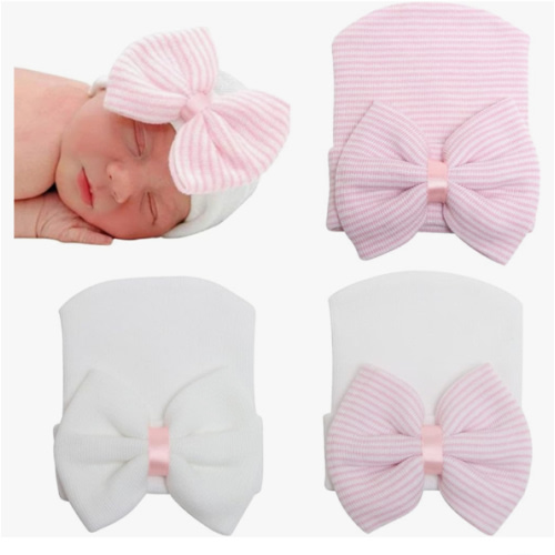 Amazon.com: DRESHOW BQUBO Newborn Hospital Hat Infant Baby Hat Cap with Big Bow Soft Cute Knot Nursery Beanie: Clothing, Shoes & Jewelry